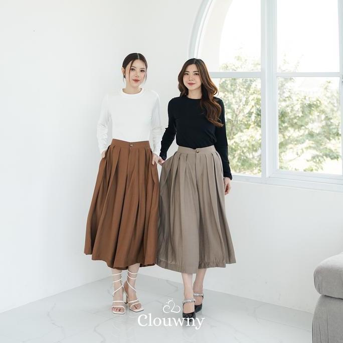 Clouwny Jenna Cullotes Pant Rok Celana Kulot Wanita High Waist Premium Linen kantong karet  Panjang 