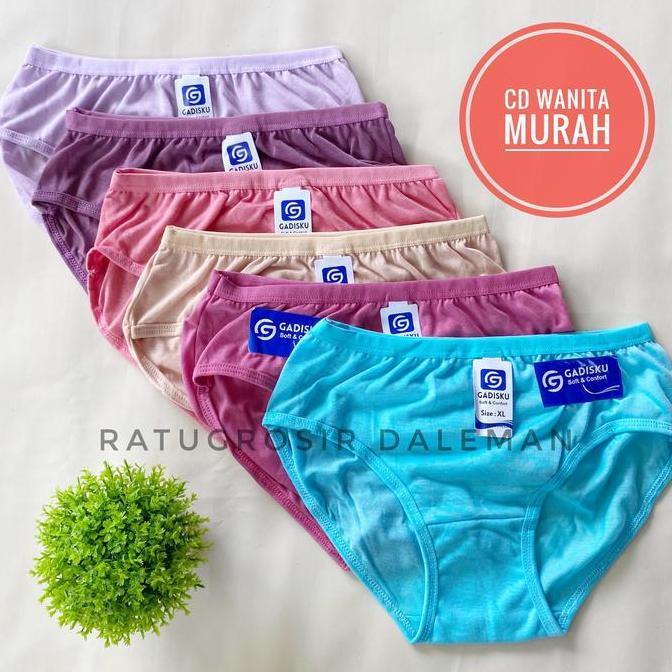 1 LUSIN GADISKU Celana Dalam CD Wanita Lusinan Motif Polos Warna-Warni Size L-3L Celana Dalam CD Wan
