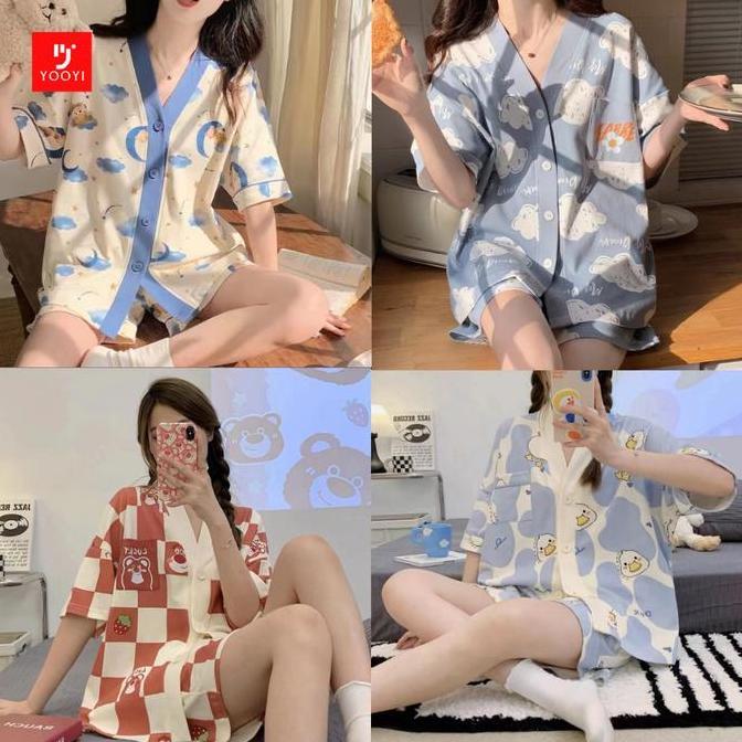 BANDAWISA90_ - YOOYI BAJU TIDUR WANITA SET DEWASA SEXY JUMBO CELANA PENDEK PIYAMA HP PEREMPUAN MODEL
