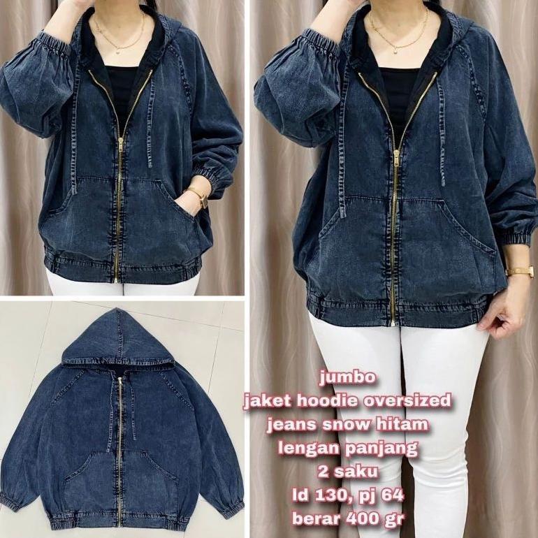 LIMITED JAKET JEANS HOODIE SLETING JAKET ZIPPER LD-130 SUPER JUMBO XXXL- JAKET JEANS WANITA JUMBO TE