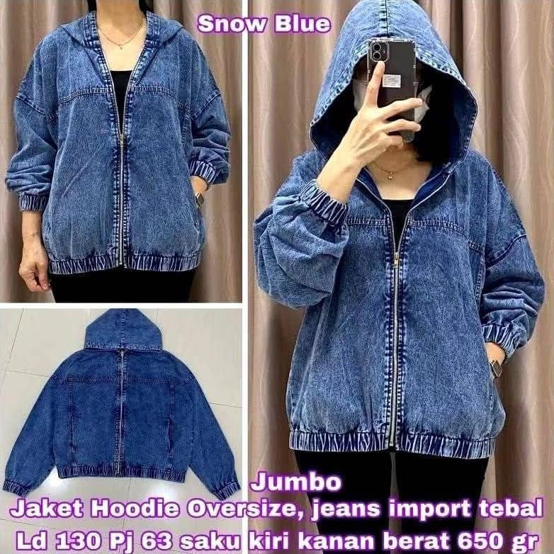 terbaru jaket jeans hoodie sleting jaket zipper ld-130 super jumbo xxxl- jaket jeans wanita jumbo te