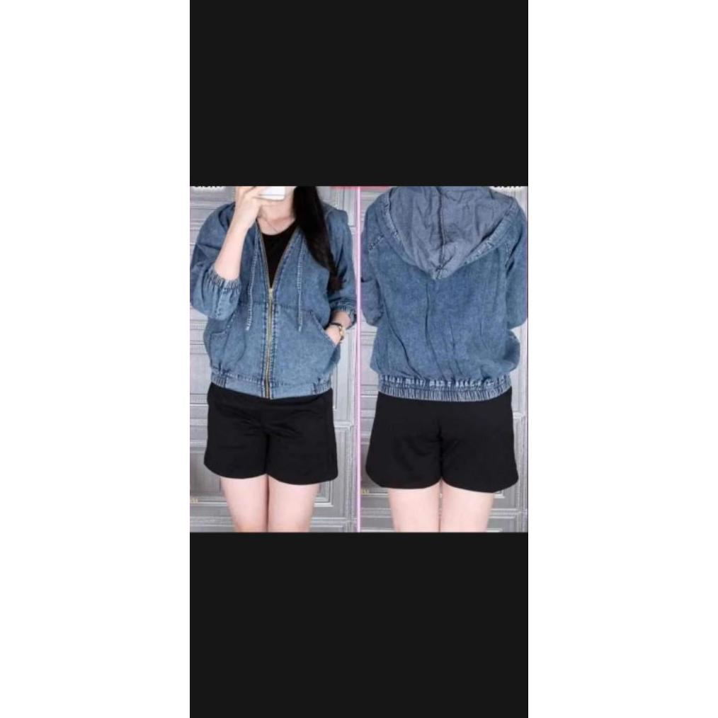 LIMITED Jaket jeans wanita hoodie sleting Zipper wanita Korea Kekinian