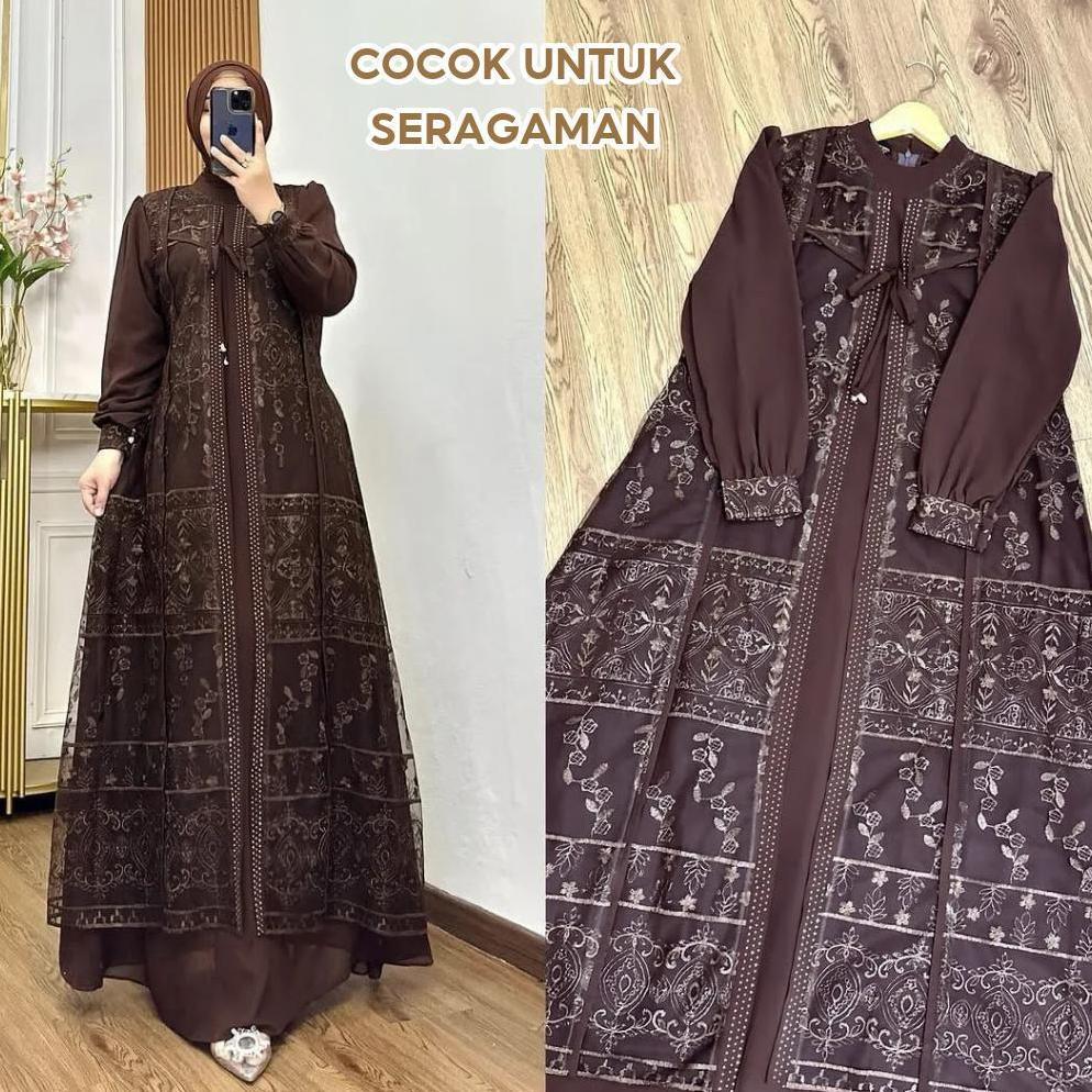 DISKON GAMIS MAHOGANY VIRALL 2026 DRESS PESTA MEWAH ELEGAN GAMIS BESSELLER DI AQILLA BUTIK