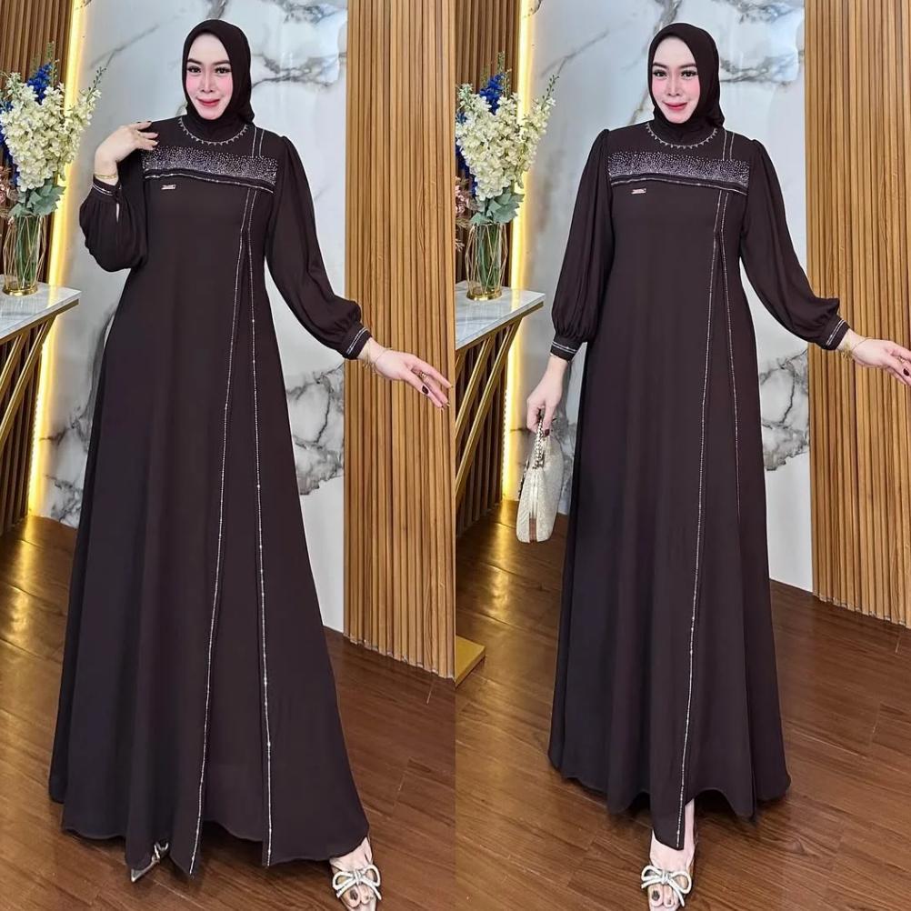 Terlaris Gamis Wanita Abaya Turkey Terbaru 2026 Emerald Blue Aylin Dress Aplikasi Payet Swaroski Pre