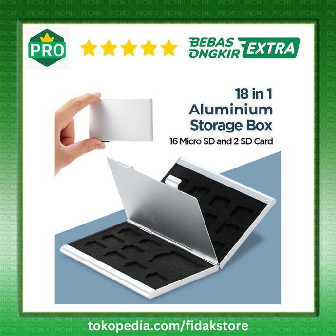 DB188 >> Kotak Tempat Kartu Memori 18 in 1 Aluminium (16 Micro SD + 2 SD Card)