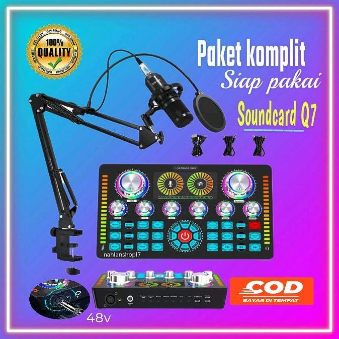 DA80 - PAKET LENGKAP SOUNDCARD Q7 MIX MICROPHONE BM 800 STAND ARM / PAKET KOMPLIT SOUND CARD Q7 LIVE