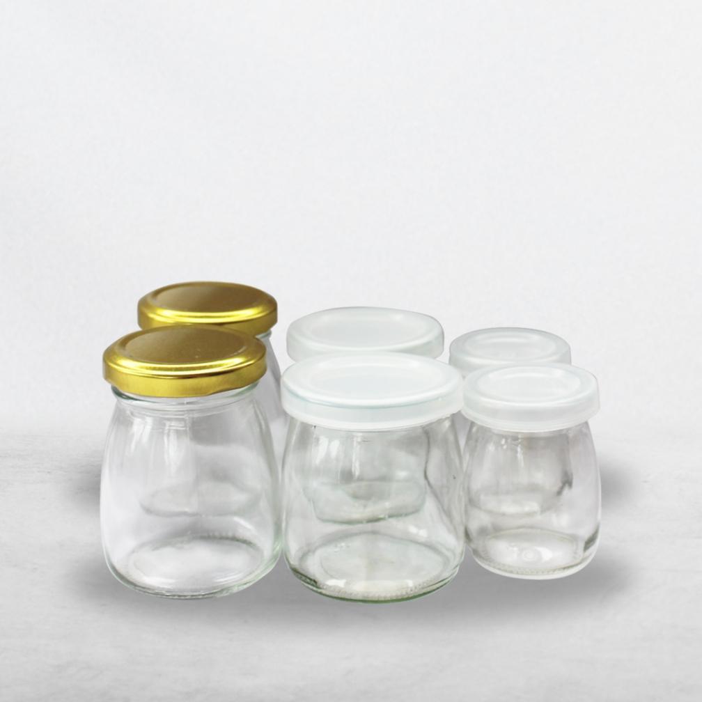 Set 6 Pcs Toples Pudding Jar Kaca 200ml ( PJ200/KLG ). Toples Puding Tutup Gold