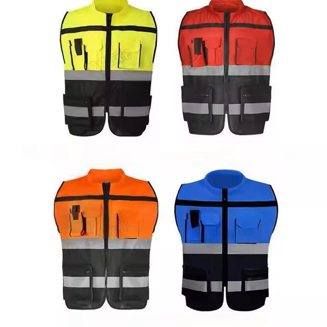 Ywsrompi Rompi Proyek Safety Vest Rompi Safety Polyester Kerah Kantong Saku Rompi Keselamatan