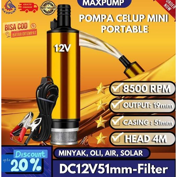 Gasajaya- Maxpump Pompa Minyak Dc 12V Oil Pump Pompa Celup Solar Mini Dc 12V Submersible Pump Mesin 