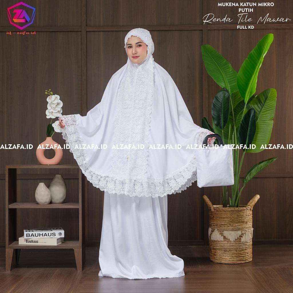 Mukena Dewasa Jumbo Katun Putih Brokenwhite Renda Bunga Mawar Bunga Melati Motif Renda Kd Full