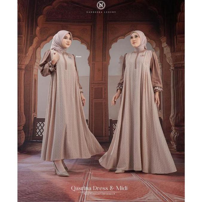 [BISA COD] QASRINA DRESS MIDI NADHEERA LUXURY TERBARU BABYDOLL BRUKAT SP KHADIJAWEAR QARINA