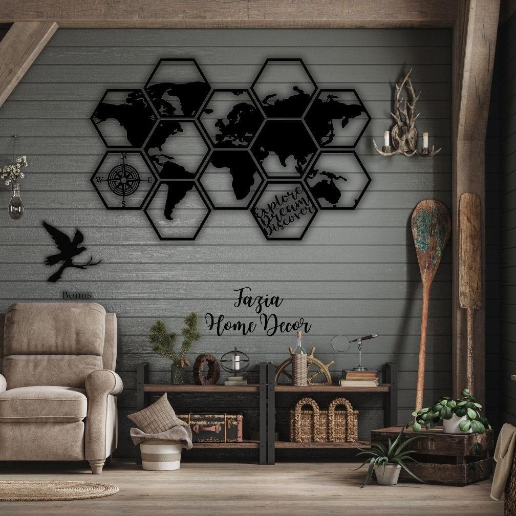 Kreasi Kayu 3D Hexagonal MAPS Dekorasi dinding /Peta dunia /World maps
