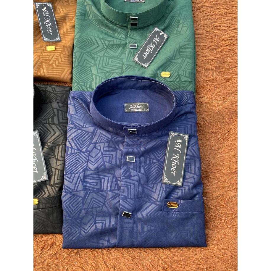 Bagusbanget- Diskon Kemeja Koko Muslim Kemeja Formal Putih Bahan Embos Koko Lebaran 2024 Murah Motif