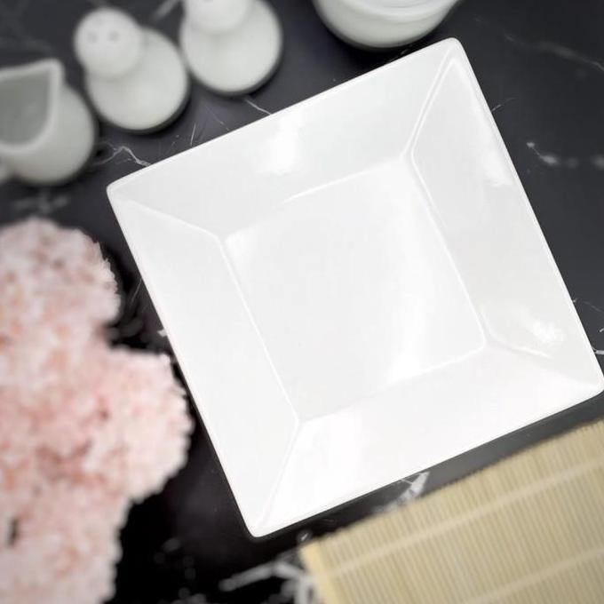 Piring Saji Makan Persegi Kotak Segi 4 Keramik Porselen SNI Putih