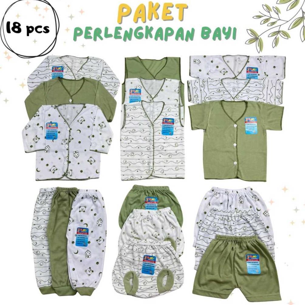 Cuci Gudang Paket Baju Bayi 18 Pcs Hijau Sage Hemat Pakaian Bayi Newborn Netral