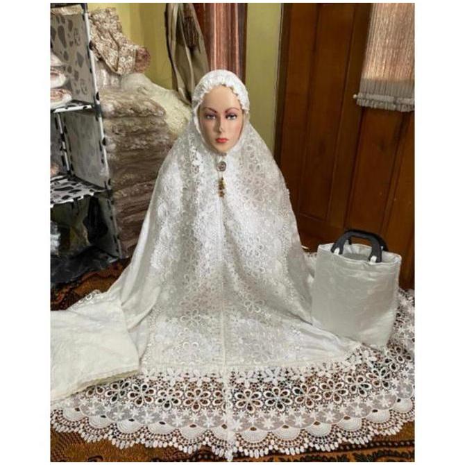 [FREE BABY GOLD] Mukena sutra paris renda seroja putih full kd