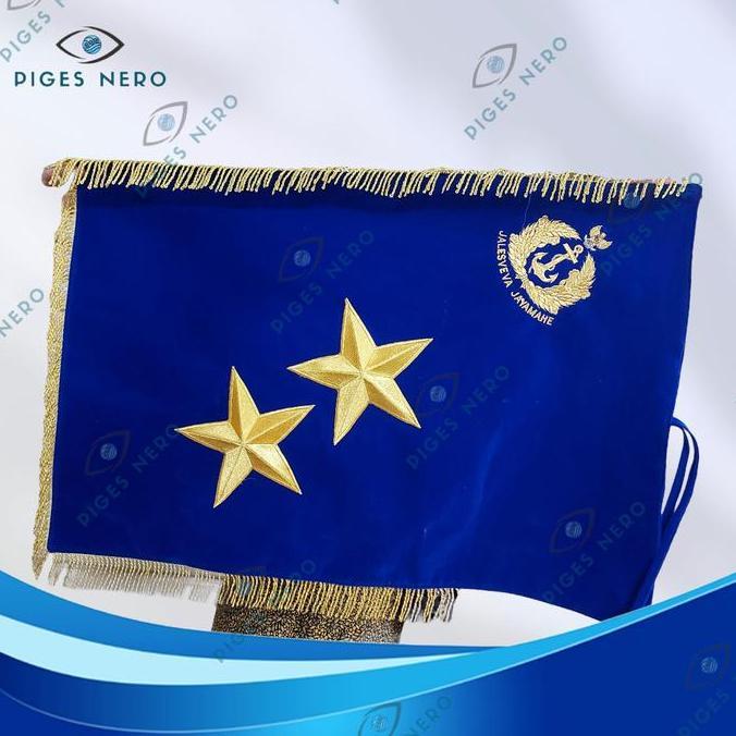 Bendera Pataka Rapati Bintang 2 Diagonal Logo TNI-AL Bordir - Biru