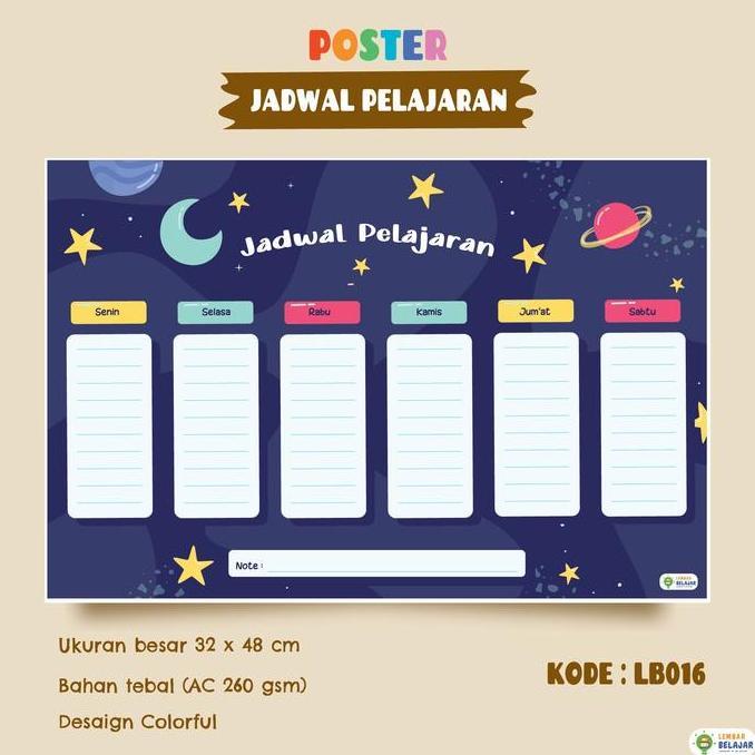 Poster Jadwal Pelajaran Sekolah - Poster Edukasi Anak - Pajangan Dinding Sekolah