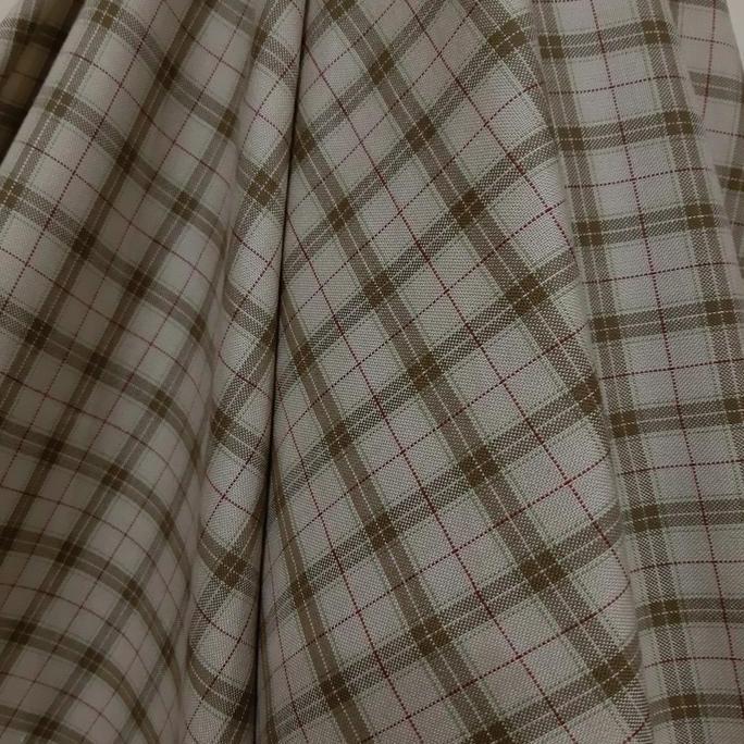 Ready Kain Kotak Semi Wool ( Dasar Krem Garis Coklat )