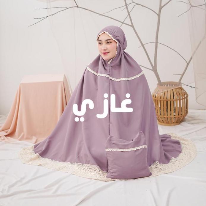 Mukena Dewasa Katun Polos Renda Rajut Jumbo Atasan Bawahan