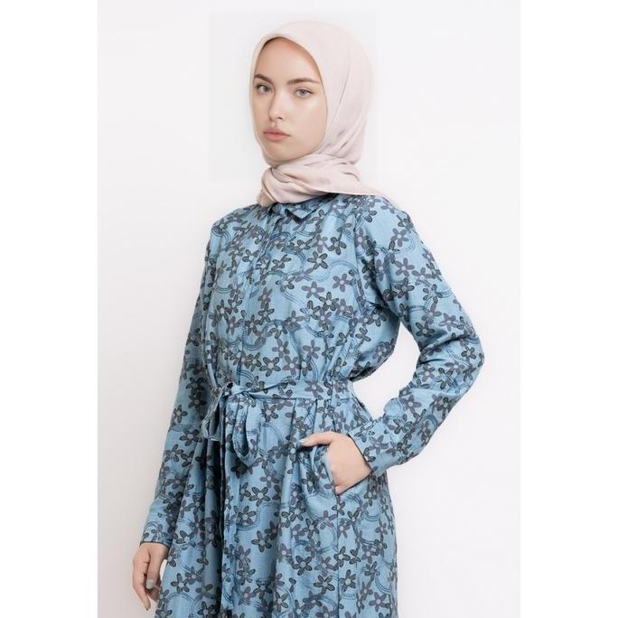 Puricia Gamis Wanita Motif Bunga Ceyda Sky Blue / Dress Muslim Wanita
