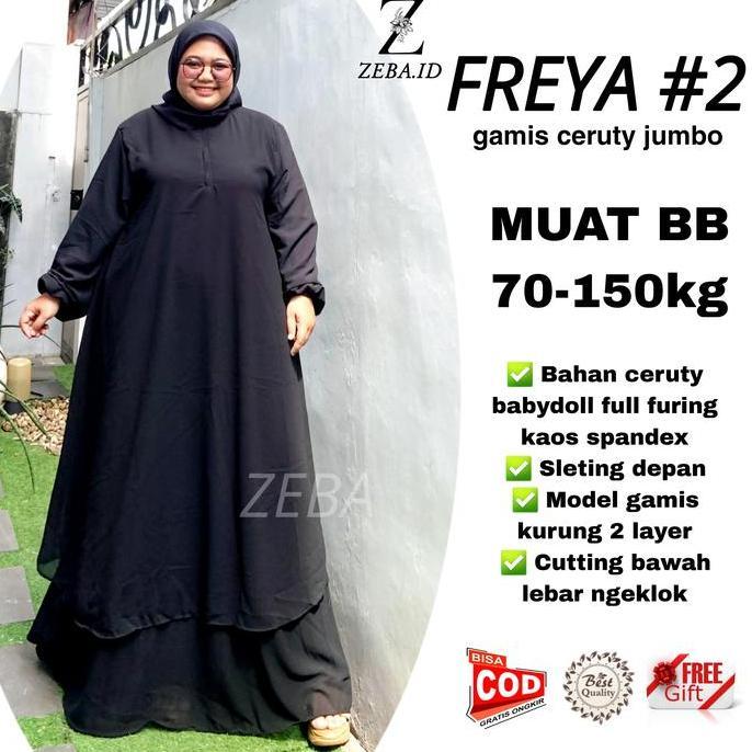 Zeba | Freya #2 Busui Gamis Jumbo 2 Layer BB 70 - 150 kg Ceruti Babydoll Furing Kaos Melar Gaun Pest
