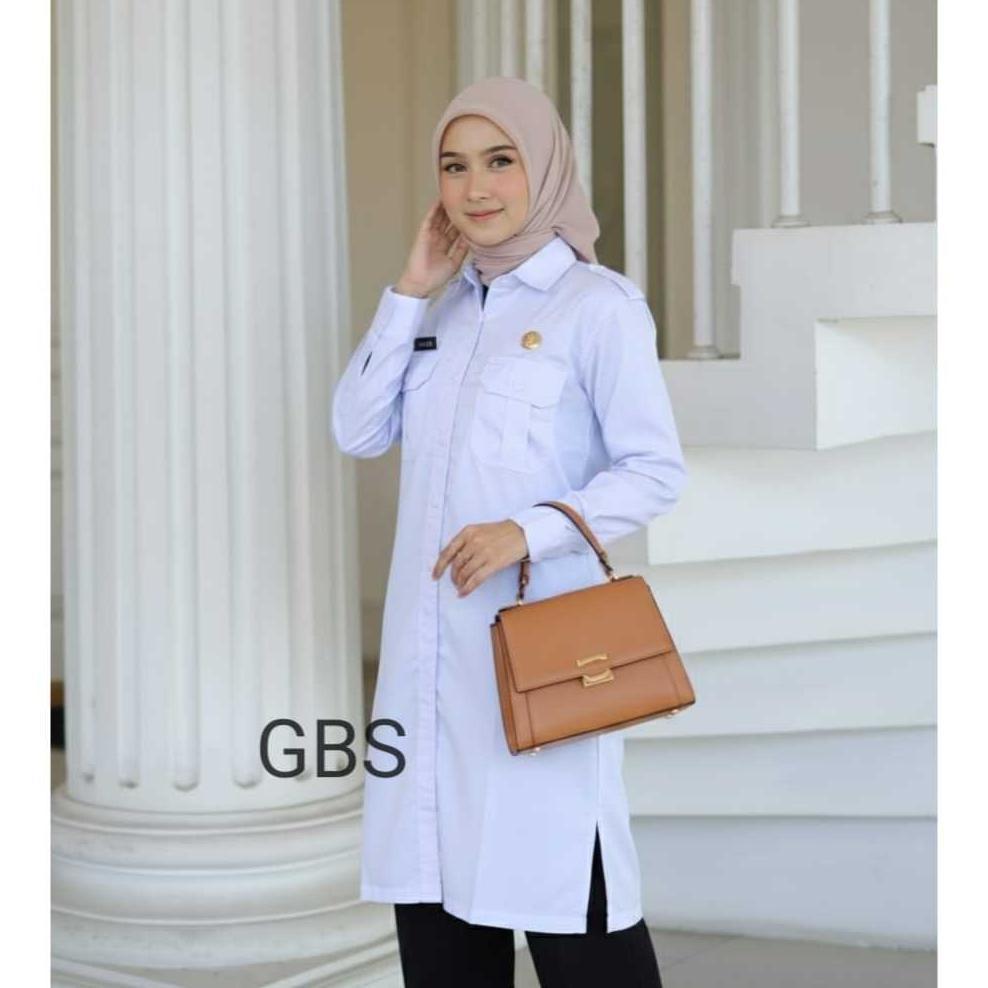 hot deals tunik pdh wanita putih polos bahan amerikan drill tebal adem dan halus/ seragam putih asn 