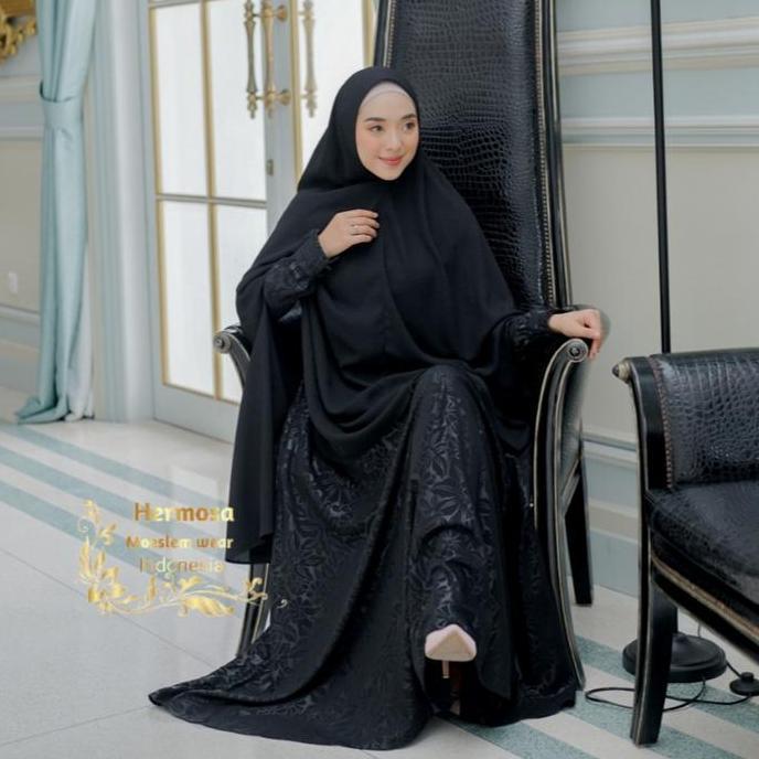 [Gamis Hermosa] Gamis embos Hermosa motif lily semua warna (hitam, coklat tua, army, tosca, navy,mar