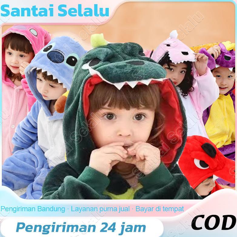 Kostum Onesie Kigurumi Kartun anak anak Dewasa: Dino, Unicorn.cow, stitch Piyama Cosplay Bahan Lembu