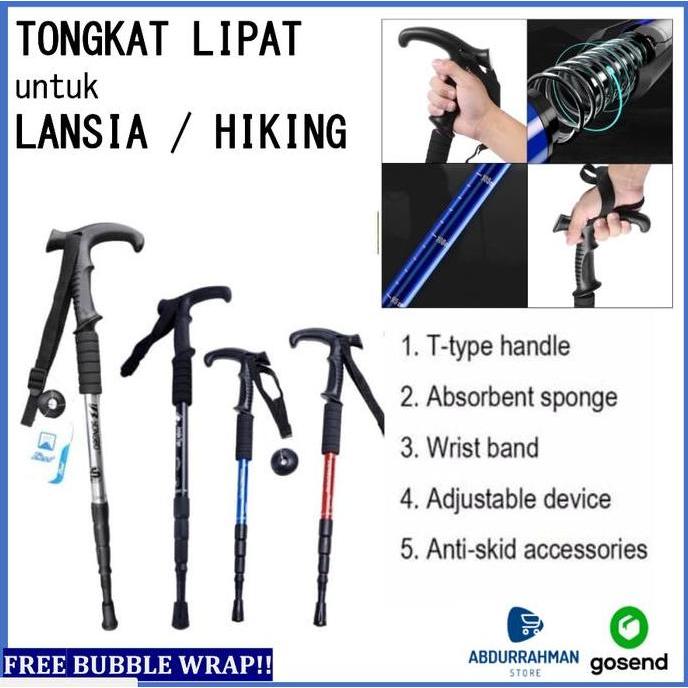 Medclean- Tongkat Lipat Besi Alat Bantu Jalan Lansia Orang Tua Trekking Hiking