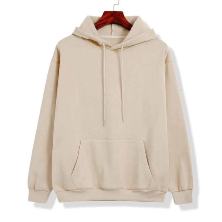 Sweater Hoodie Pria Distro Fleece Tebal Polos Cream