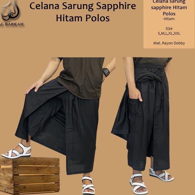 Celana Sarung Sapphire Hitam Polos Full Tertutup Perlengkapan Sholat Pria Dewasa Remaja Kain Muslim