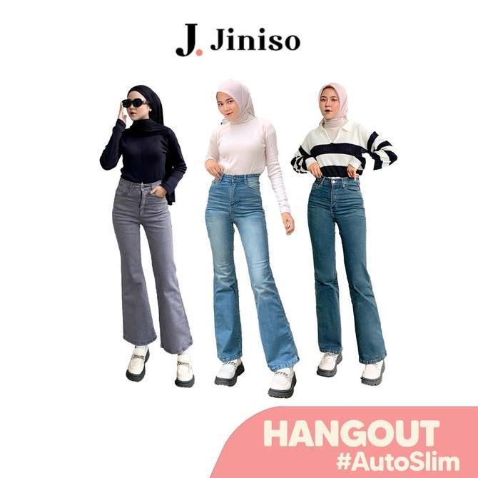 HANGOUT - JINISO Stretch Cutbray Pocket Celana Jeans Wanita Highwaist