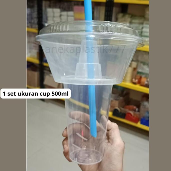 Snack Tray Cup Minum + Makan Ukuran 380ml 400ml 500ml 700ml Cup Minum Kekinian Cup Injection Cup pp 