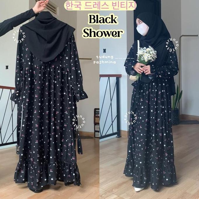 Wkwkwk- Korean Dress Vintage Set Gamis Hijab By Aruna Outfit