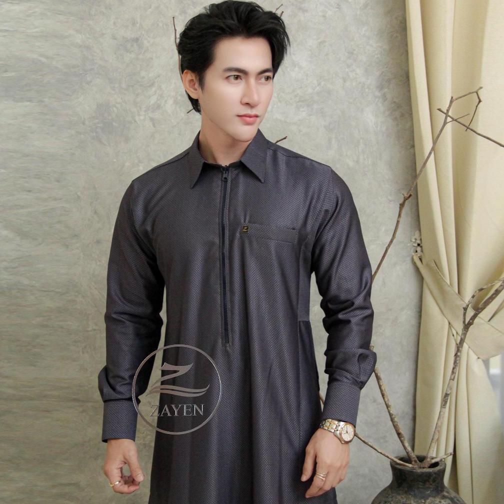 DISKON JUBAH SLIMFIT PRIA GAMIS PRIA SLIMFIT JUBAH WOOL ZAYEN HITAM KERAH DAUN KERAH KEMEJA JUBAH PR