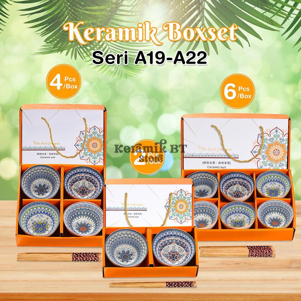 DISKON HAMPERS PARCEL GIFT SET KERAMIK PERALATAN MAKAN MANGKOK KERAMIK LUCU GAYA JAPAN BOXSET ISI 4 