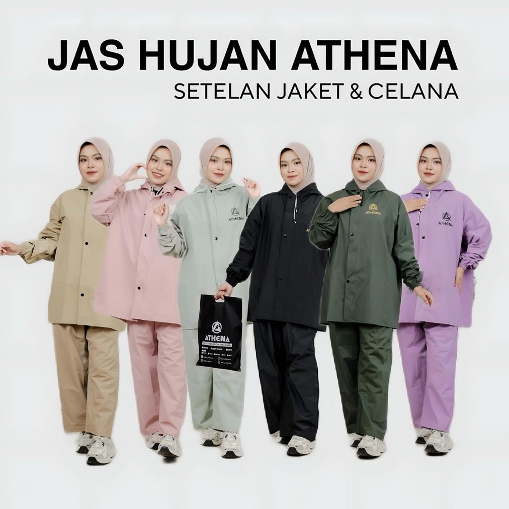 PREMIUM JAS HUJAN SETELAN DEWASA PRIA WANITA BY ATHENA BAHAN TEBAL KUAT DAN ANTI REMBES