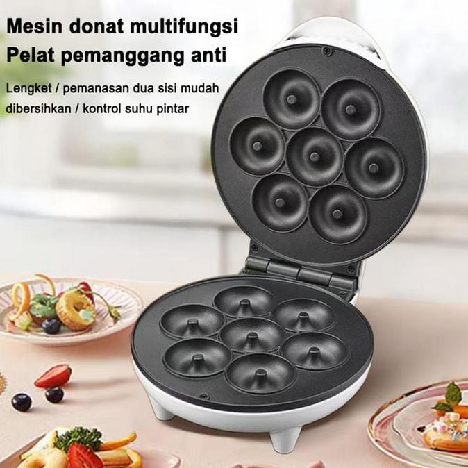 PILOPY Mesin Donat Listrik 7 Lubang Portable 750 watt- Alat Pembuat Donat Mini Cetakan Kue Bulat 220