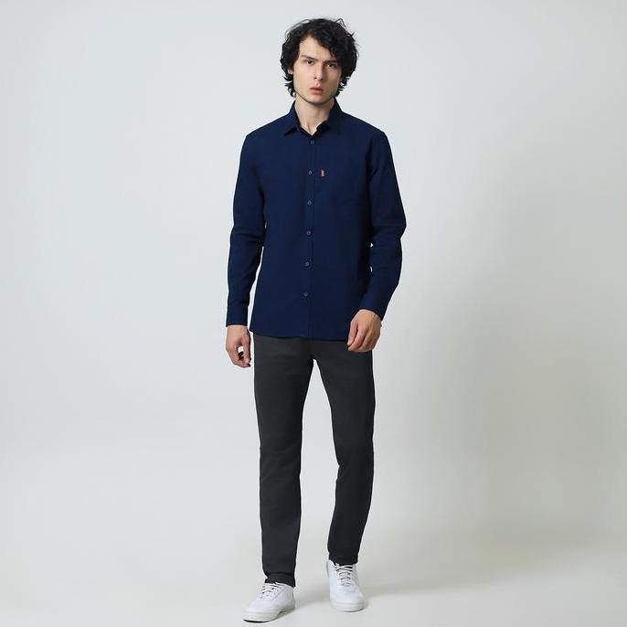 EDWIN JEANS - Kemeja Pria Lengan Panjang Comfort Fit Bahan Katun ELMO Collection Kemeja Polos Pria O