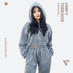PREMIUM ALEXA - One Set Hoodie Crop Jumper & Celana Jogger Panjang Wanita - Outfit Casual Sporty Nya