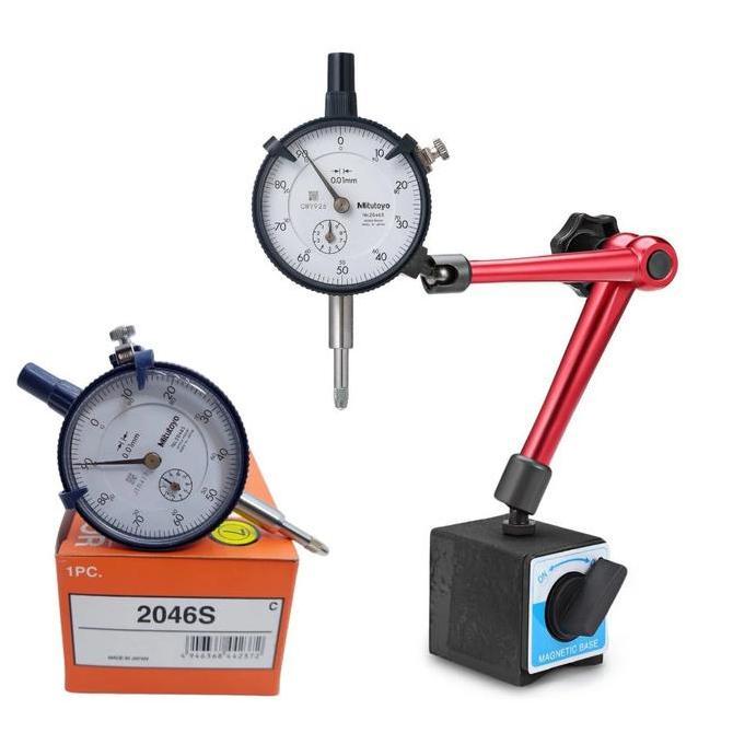 Paket Dial Indicator Mitutoyo 2046S + Magnetic Base Flexibel Besar Test Stand Gauge Pick Indikator S