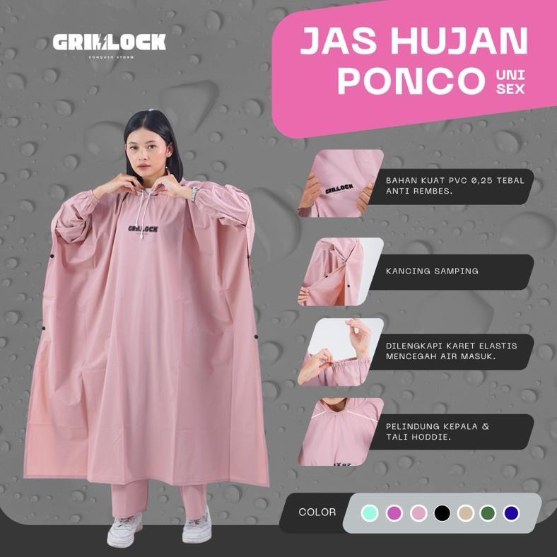 BEST SELLER JAS HUJAN PONCO JUMBO TEBAL KUAT RAINCOAT KELALAWAR PRIA WANITA PINK SAGE UNGU ORI GRIML