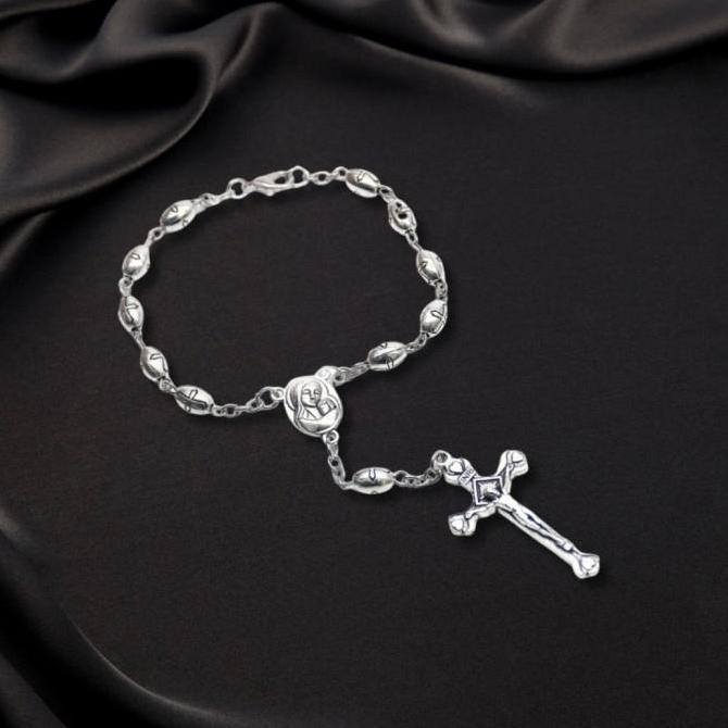 Gelang Rosario Salib Bunda Maria Klasik Stainless Steel - Gelang Rosario Pria - Gelang Rosario Wanit