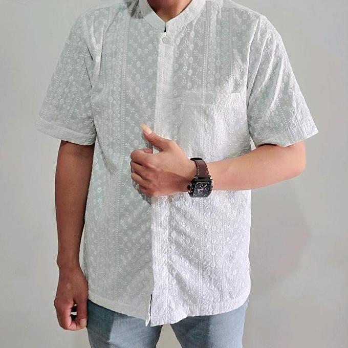Koko Pria Terbaru Koko Katun Paris Premium Bordir Full - Putih Bersih terlaris