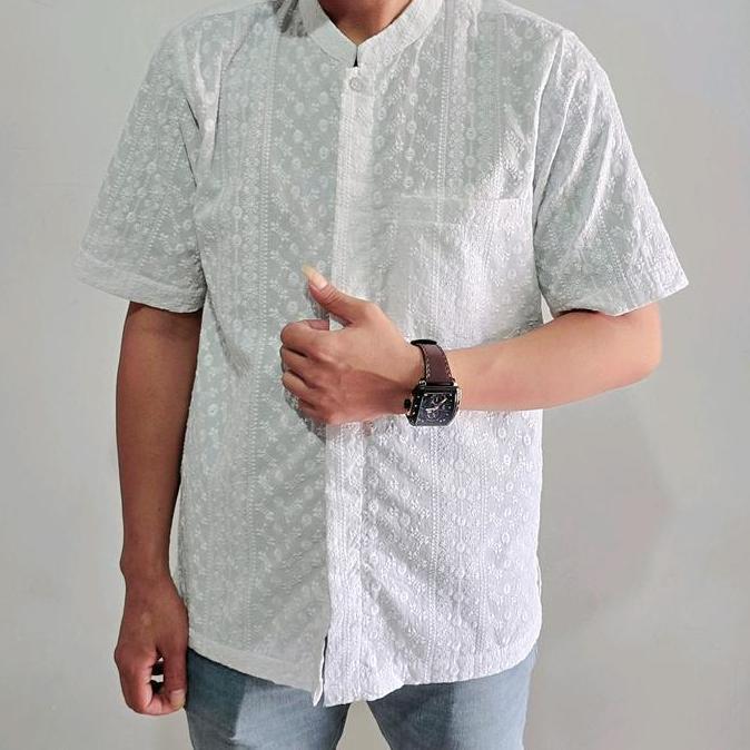 Koko Pria Terbaru Koko Katun Paris Premium Bordir Full - Putih Bersih terlaris