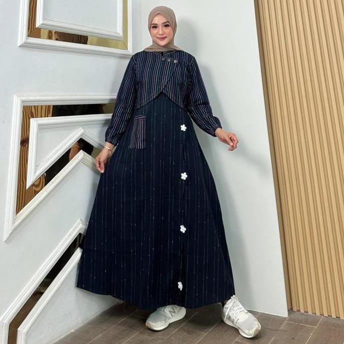 Aralie Gamis Jeans Rompi Salur Fashion Muslim Wanita Kekinian terlaris