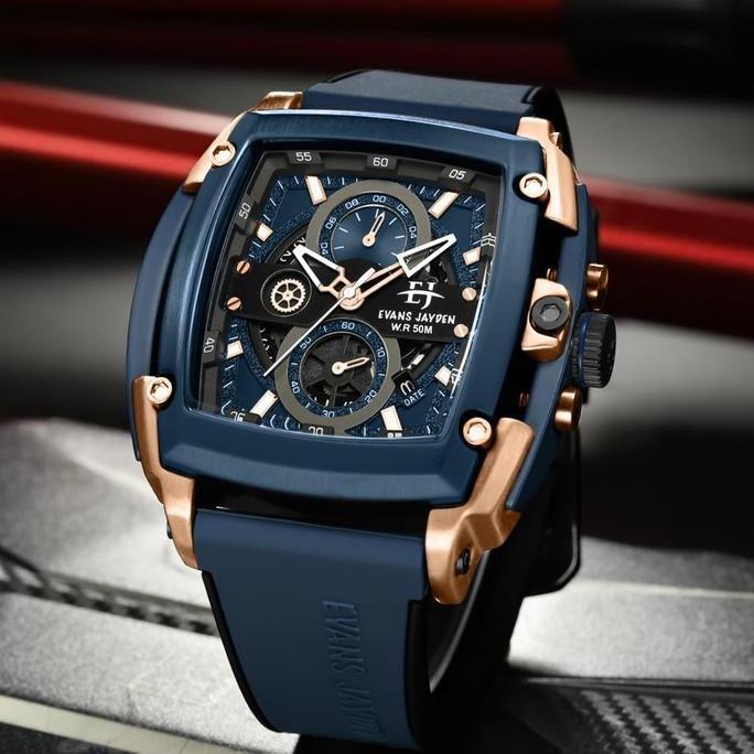 Evans Jayden Jam Tangan Pria 9553 Rubber Silicon Kaca Sapphire Chronograph Water Resistant 5 ATM ter