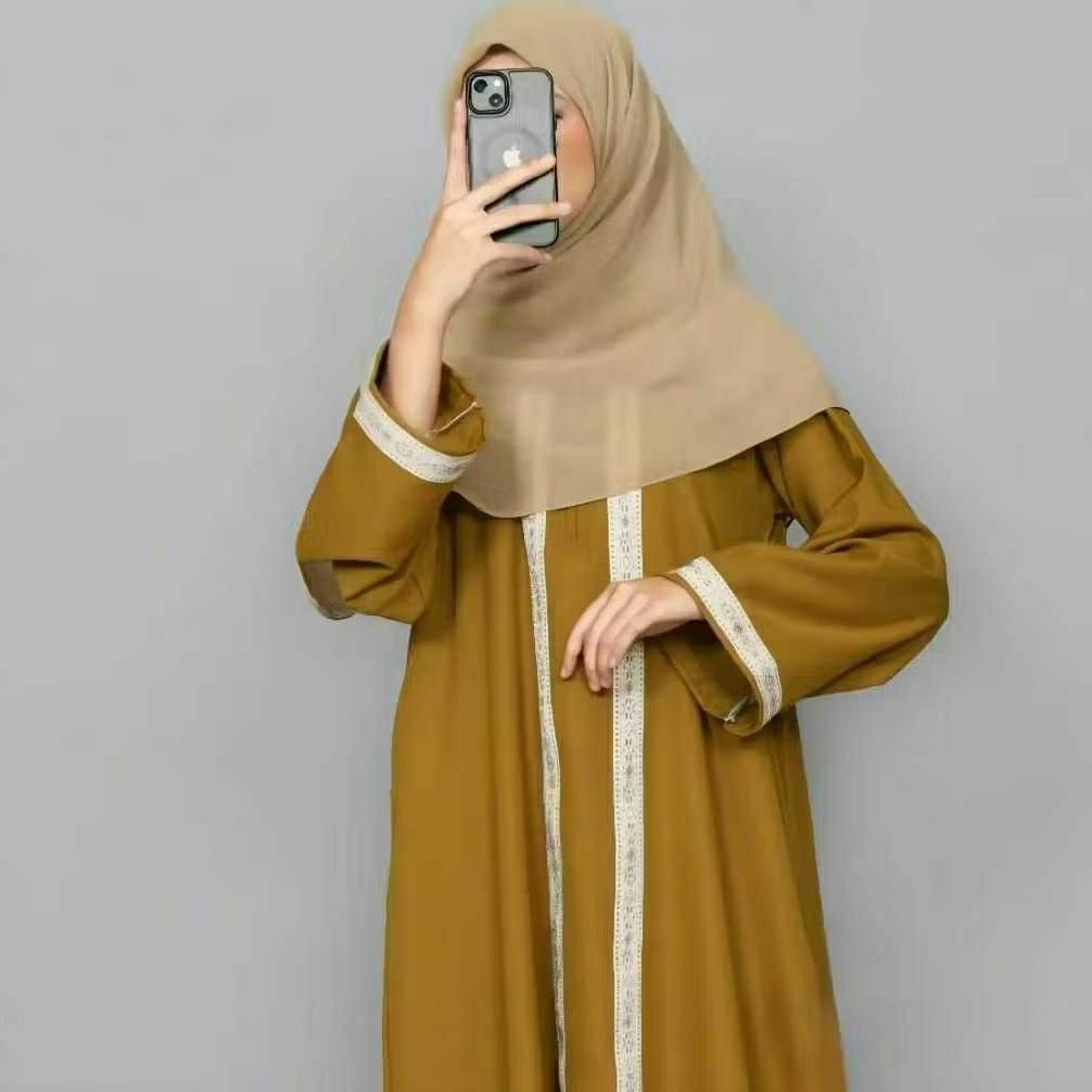 Berkualitas (Cod) Promo Abaya Madina Renda Lurus Ironless Adem Lembut//Gamis Arab Saudi Turkey