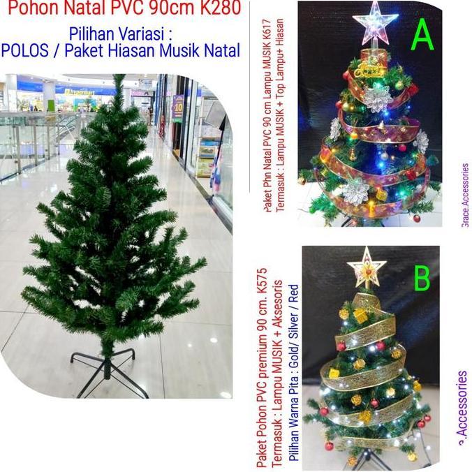 // POHON NATAL 3 FEET 90 CM 1 METER PAKET SET AKSESORIS NATAL ''